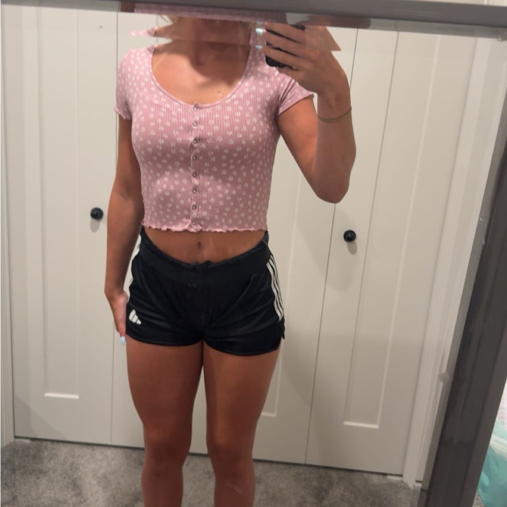 American Eagle Outfitters Light Pink Button-Down Crop Top